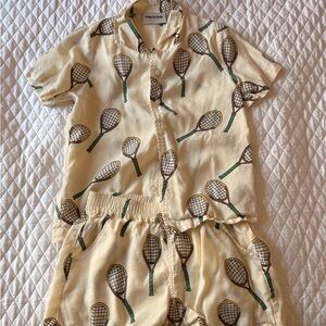 Mini Rodini Yellow Tennis Racket Print Short Set